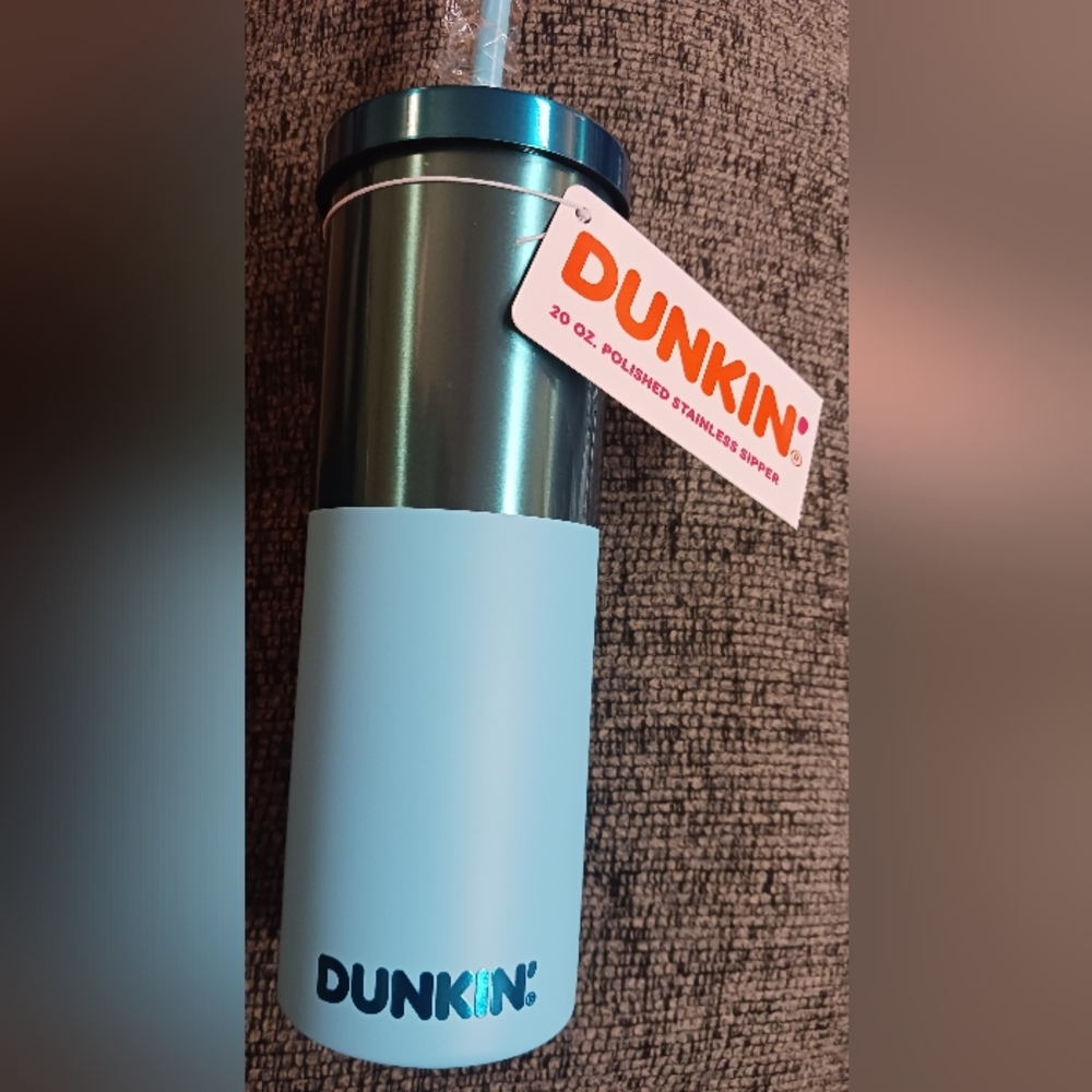New With Tags Dunkin' Donuts Two-Tone Stainless 20 oz Bottle - Teal & Light Blue
